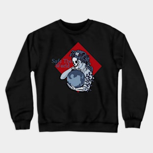 SAFE THE WORLD, Band Merchandise, Skull Design, Skate Design Crewneck Sweatshirt